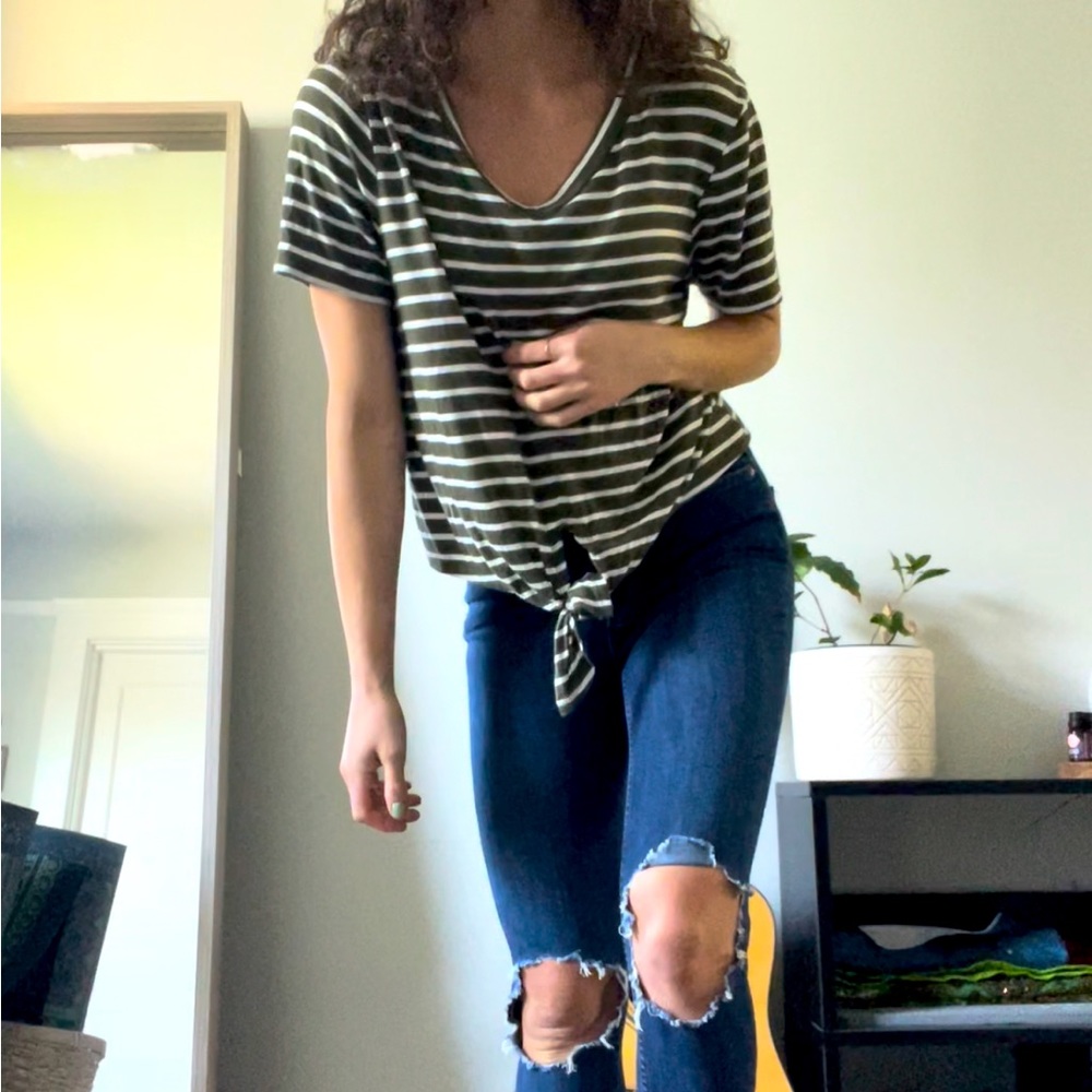 🔹3/$20 Clyde & Baxter | Olive Green Striped Top